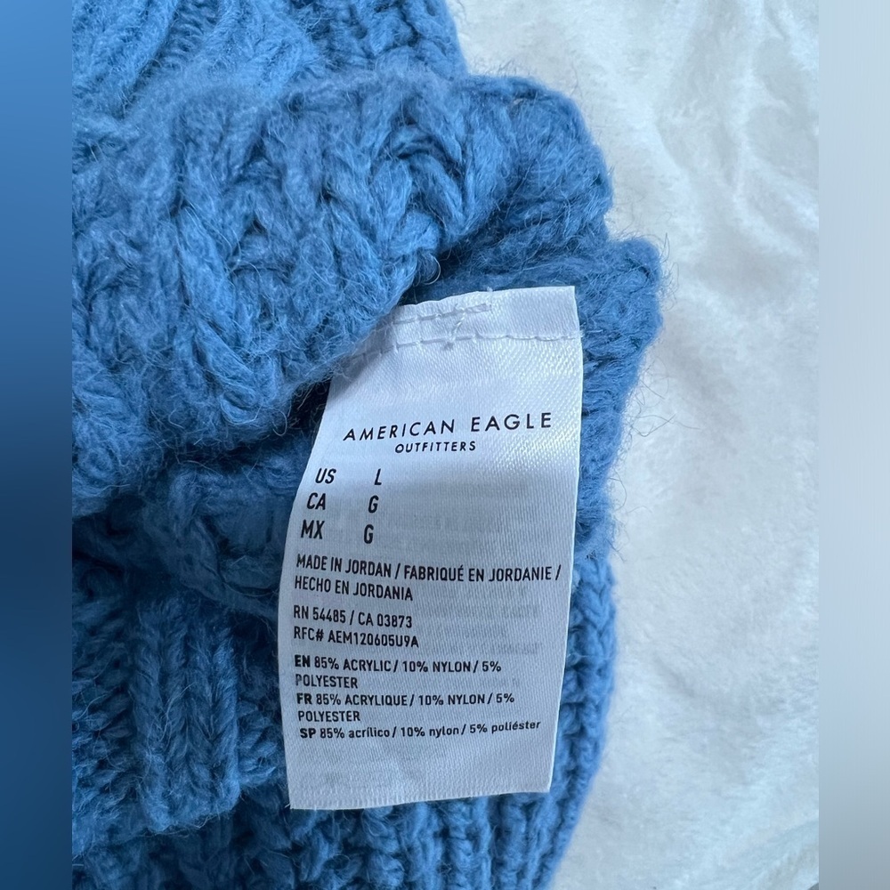 American Eagle Chunky Knit Sweater Blue Oversized V-Neck Size L Cozy - Picture 6 of 11